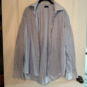 Valentino Roma Long Sleeve Pinstriped Button Down Shirt Blue White Size 41